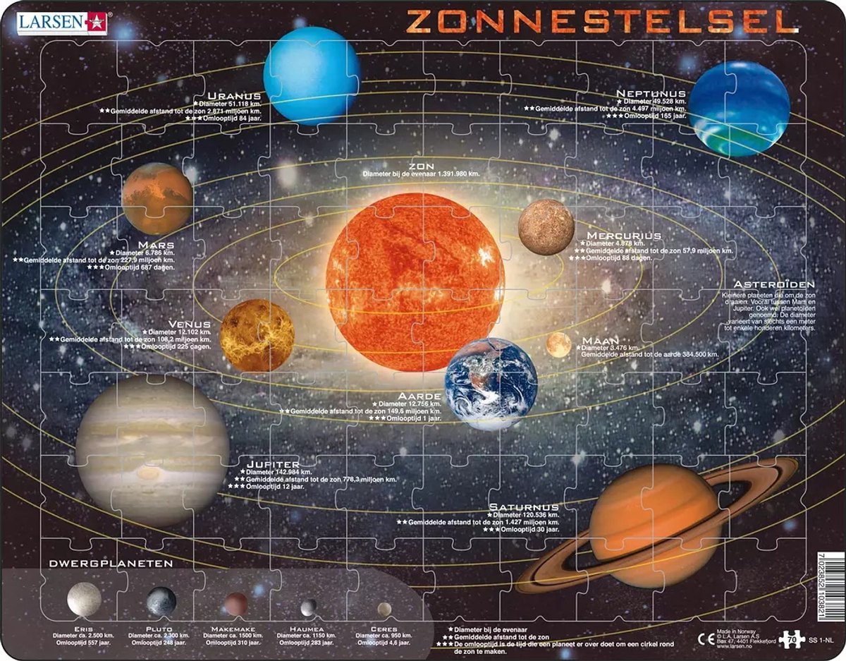 Larsen puslespil solsystemet, 70 stk.