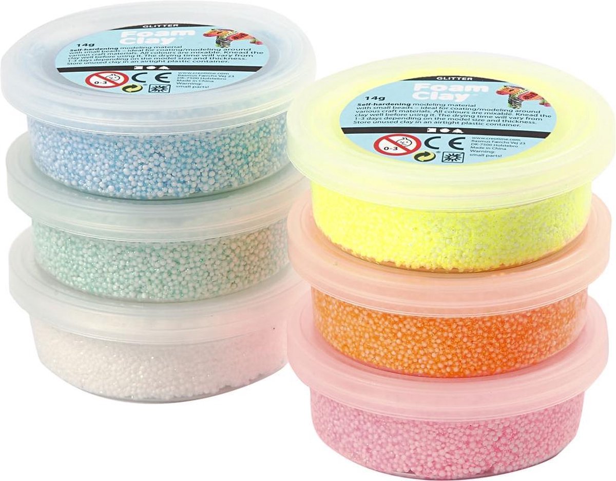 Foam clay ®, glitter, pastelfarver, 14 gr, 6 æske