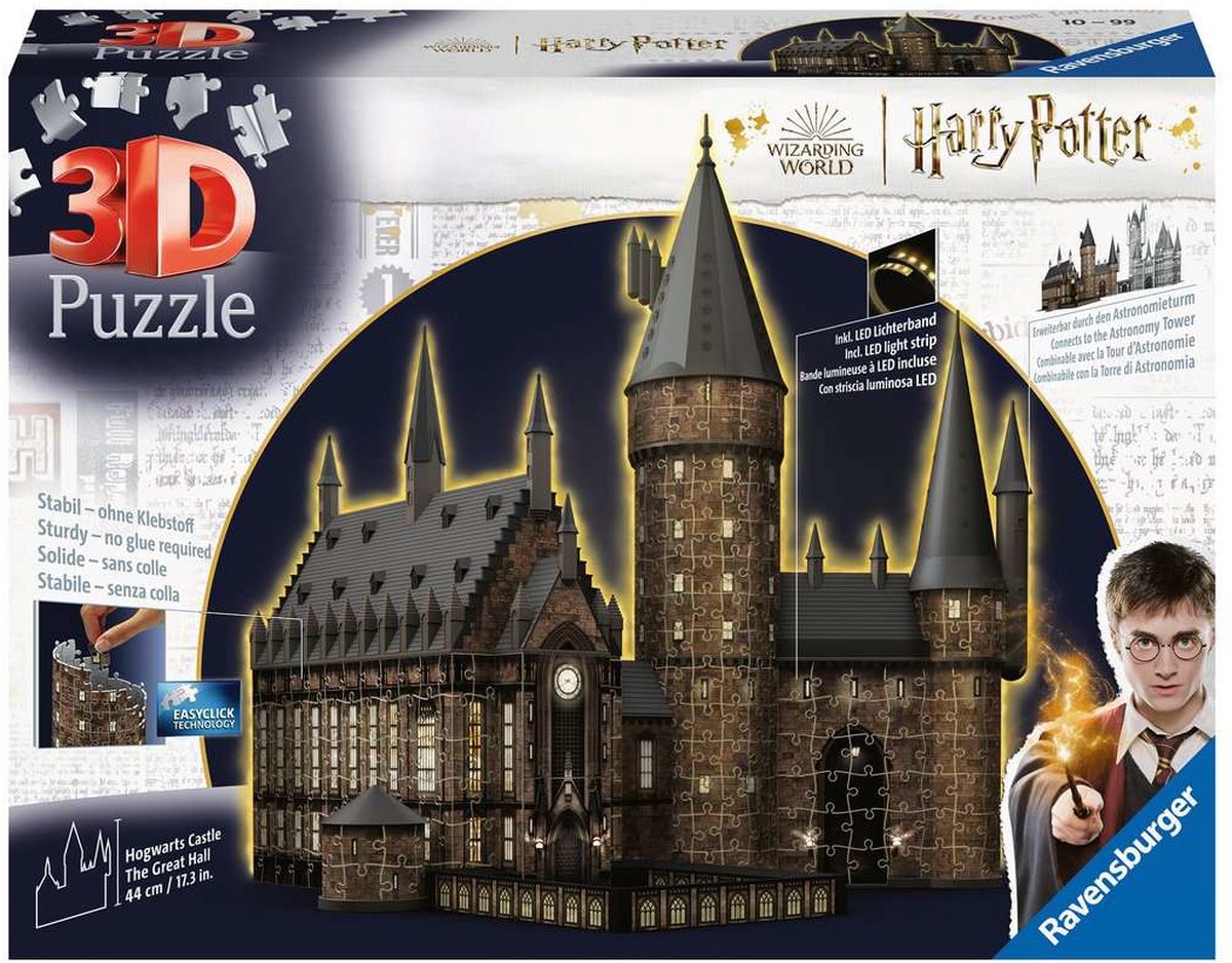 Ravensburger 3D-puslespil Harry Potter Hogwarts Great Hall Night Edition.