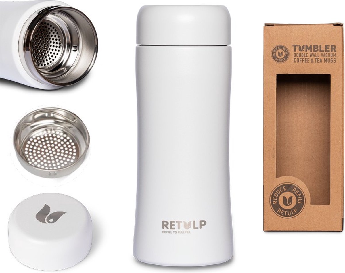 Retulp tumbler - termokop - termokandeflaske - 300 ml - kaffekop - rejsekrus - kridhvid - rustfrit stål