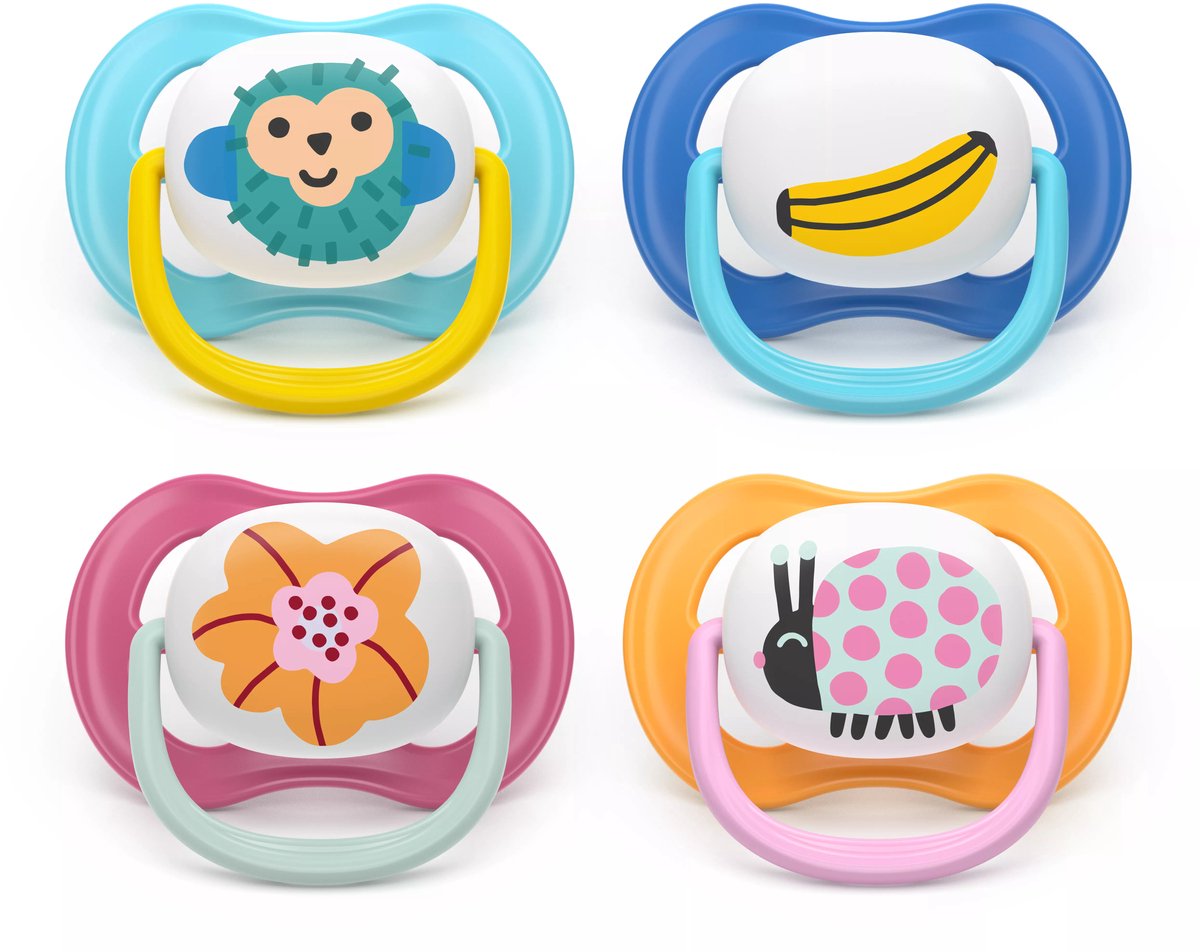 Philips avent avent ultra air happy 2 orthodontische fopspenen 6-18 maanden (modellen : aap en banaan)