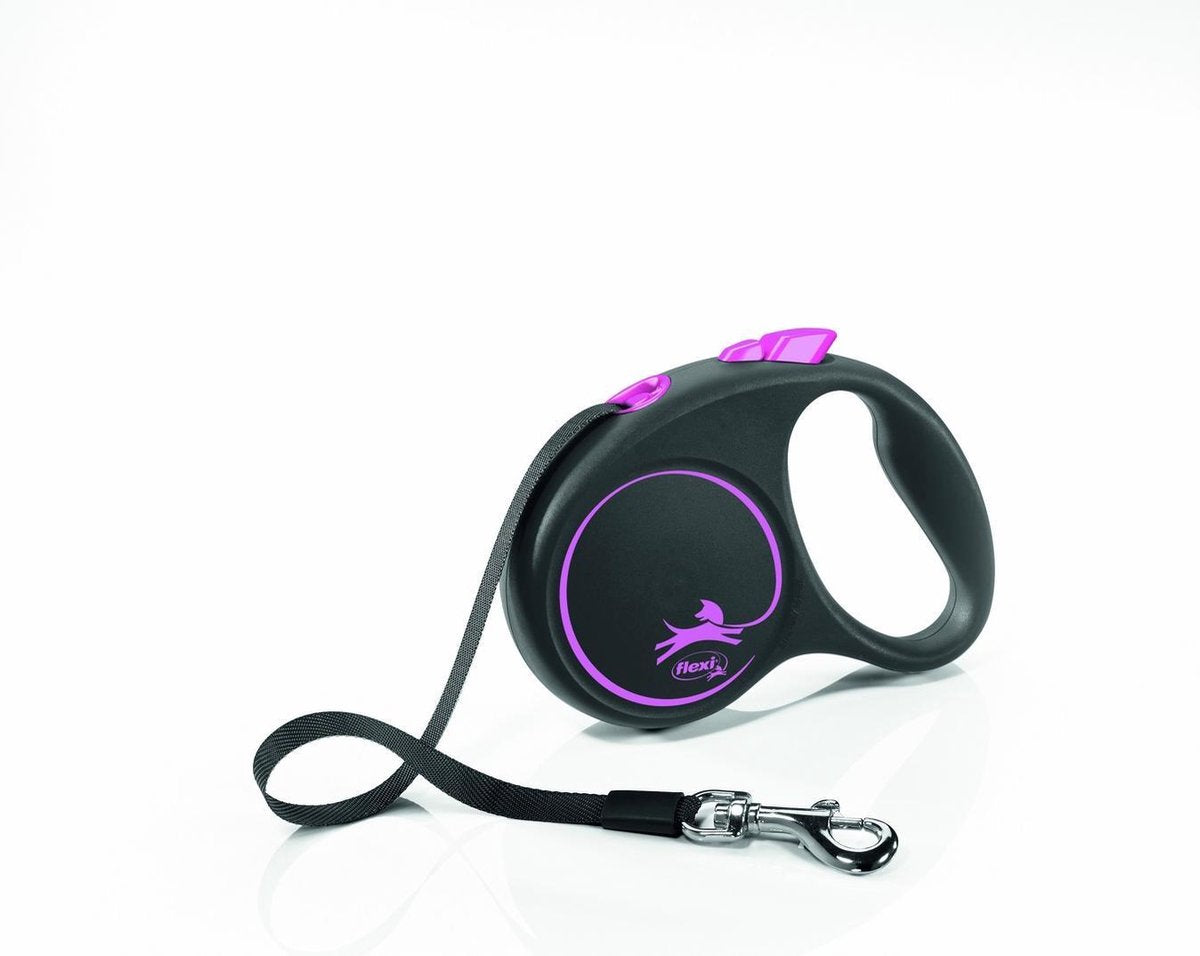 Flexi tilbagetrækkelig linje sort design tape pink