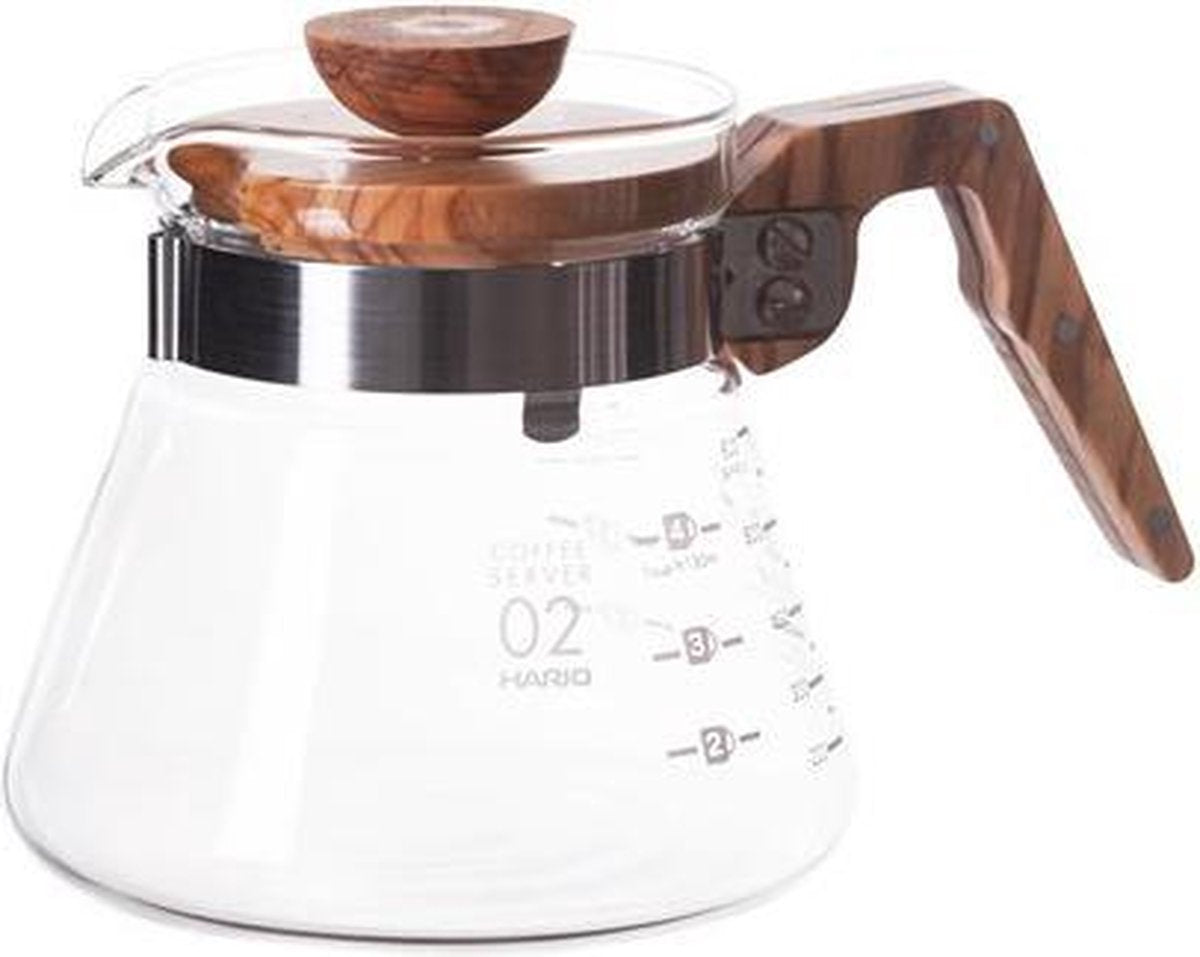 Hario v60 kaffeserver 600 glas med oliventræ - 600ml