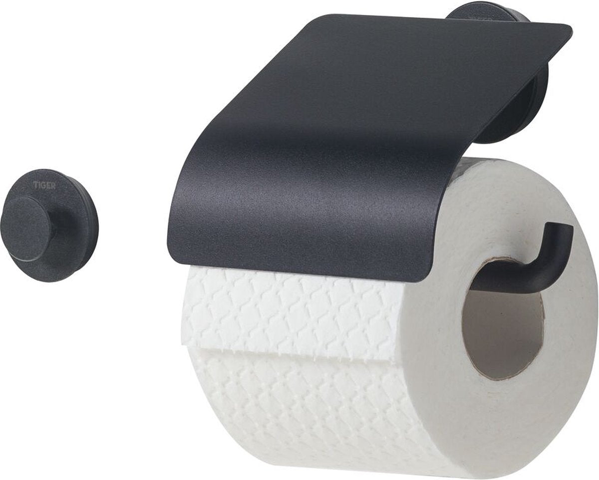 Tiger urban - wc rolhouder met klep (1x) - inclusief bijpassende handdoekhaak (1x) - zwart