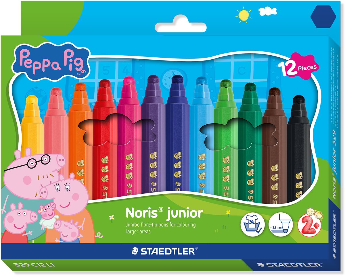 Staedtler peppa pig x noris junior farvepen - sæt 12 stk