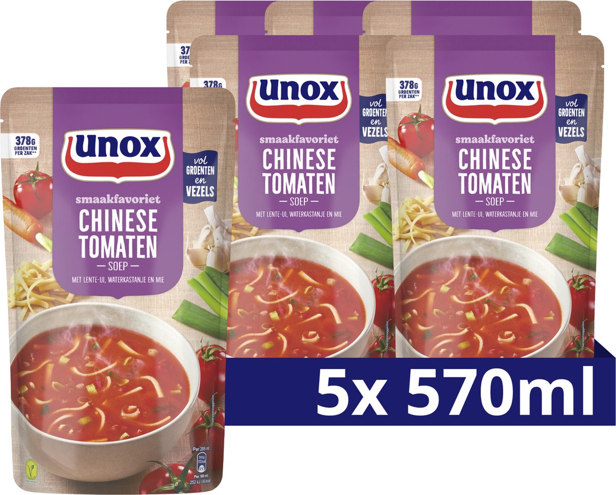 Unox - suppe i pose - kinesisk tomatsuppe - 5 poser x 570 ml