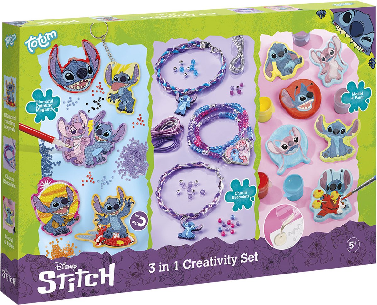 Totum Disney søm 3 i 1 håndværkssæt xl - armbånd, gipsafstøbning, diamantmalingsmagneter og nøglering - kreativt legetøj gavetips til drenge og piger fra 5 år
