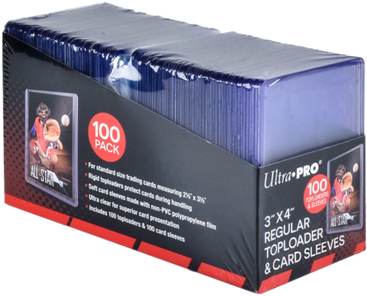 Ultrapro ultra pro - toploader - toploader - 3 x 4 (100) klare almindelige kortærmer (100) - tcg - handelskortspil - op