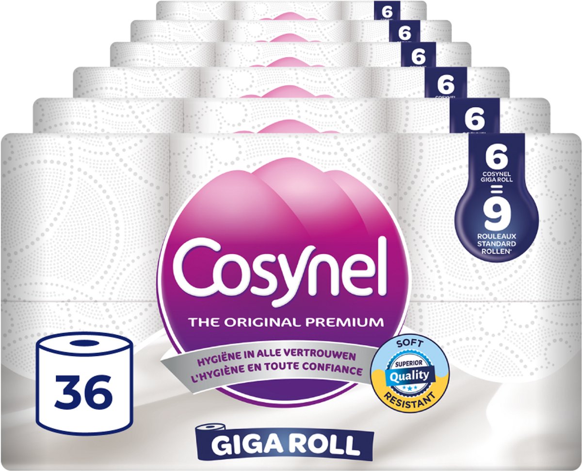 Cosynel toiletpapir 36=54 ruller - gigarulle hvid - 3-lags - værdipakke