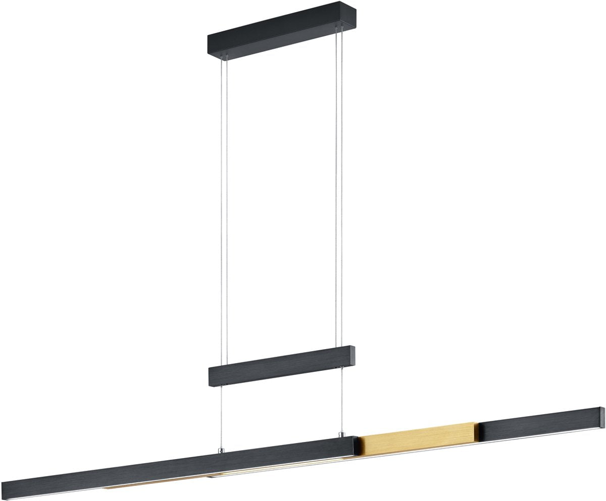 Trio Trajan - hængelampe - sort mat med messing - inkl. 1x SMD 45w - højde og længde justerbar - berøringsdæmper - trinløst justerbar lysfarve - lyser op og ned