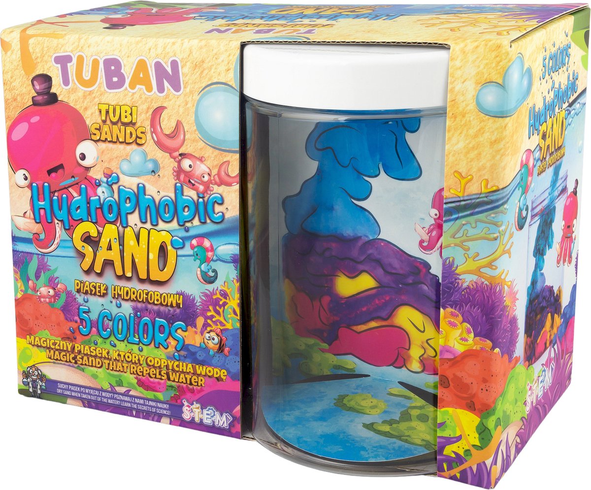 Tuban - hydrofobisk sandsæt - 5 farver med akvarium, smykkesand til børn, 3 år, flerfarvet
