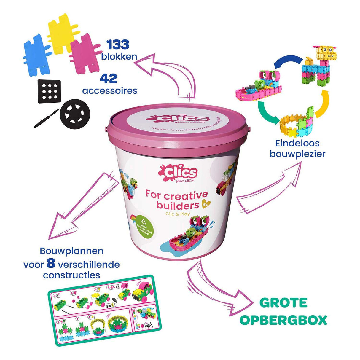 Clics byggeklodser - glitterbyggesæt 8i1