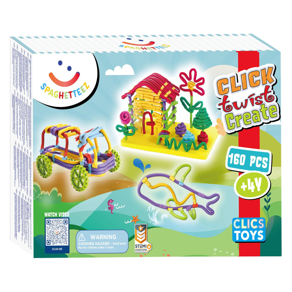 Clics spaghettiez 3d art fleksible byggepinde, 160 stk.