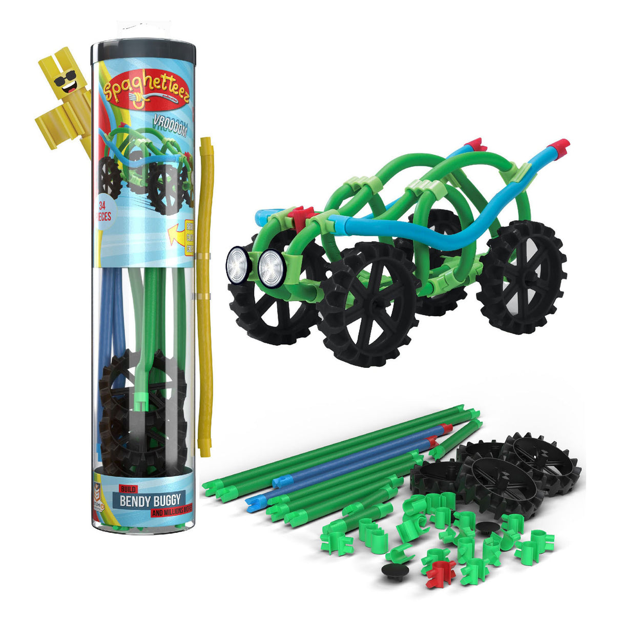 Clics spaghettiez bendy buggy fleksible byggestænger, 34 stk.