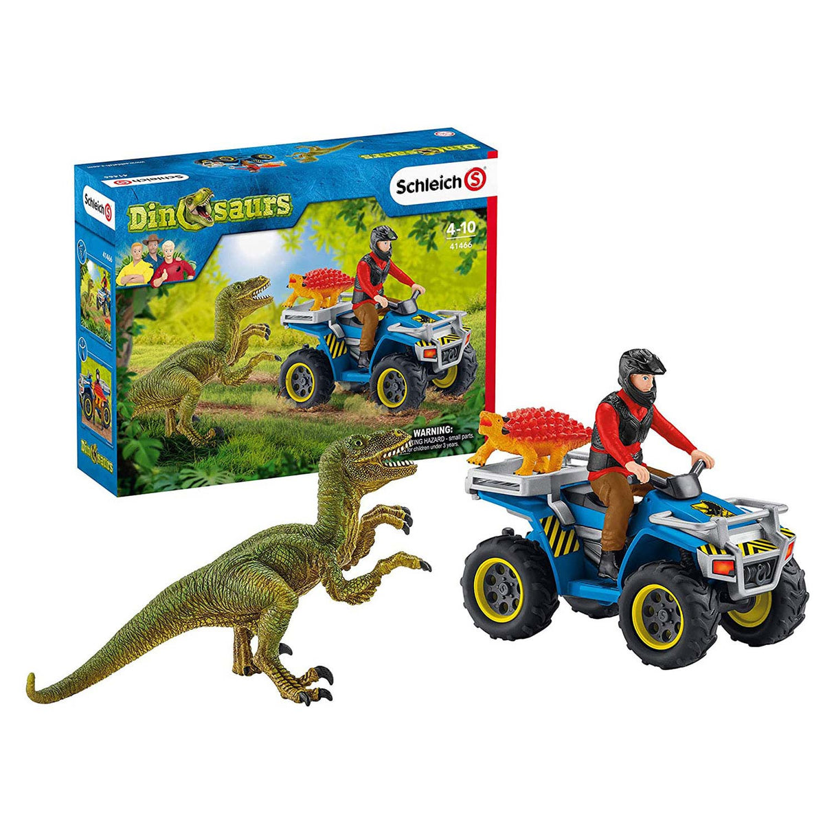 Schleich Dinosaurs flyvning fra Velociraptor på Quad 41466
