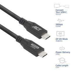 USB-C kabel akt USB-C han USB-C han 0,5 m sort