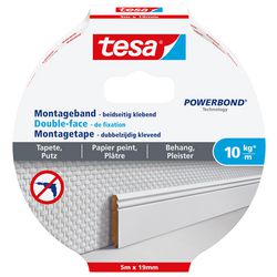 Tesa monteringstape til tapet og gips 10 kg pr. meter dobbeltsidet - 5mx19 mm