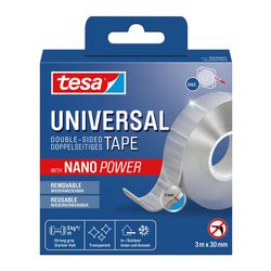 Tesa nano tape gennemsigtig dobbeltsidet aftagelig genanvendelig vejrbestandig – 3m x 30mm