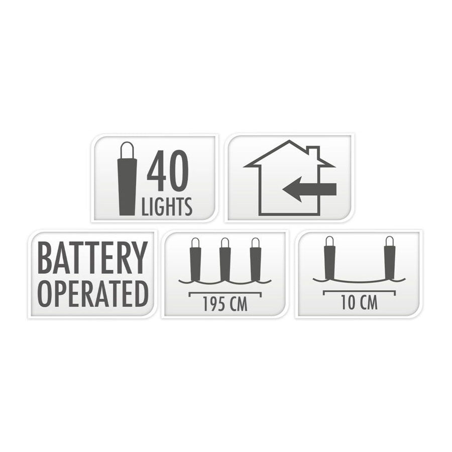 LED lyskæde sølvtråd, 195cm - farvet