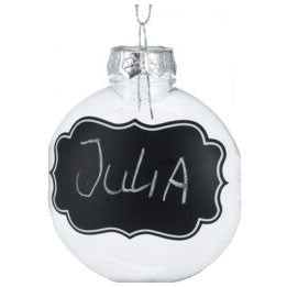 Gennemsigtige julekugler med kridtetiketter, 4 stk.