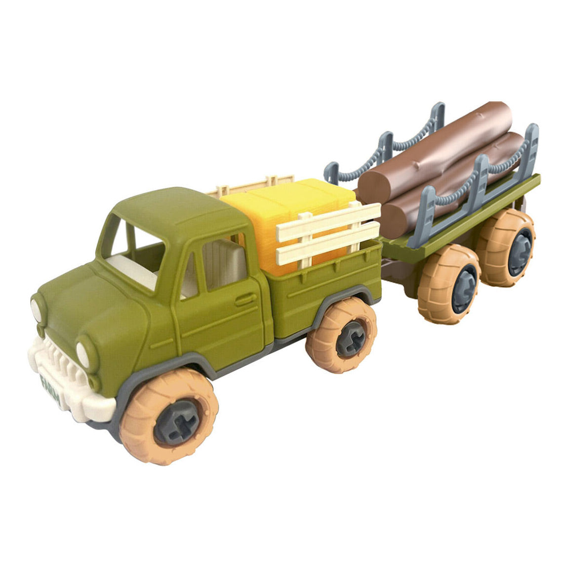 Traktor med trailer brun vogn