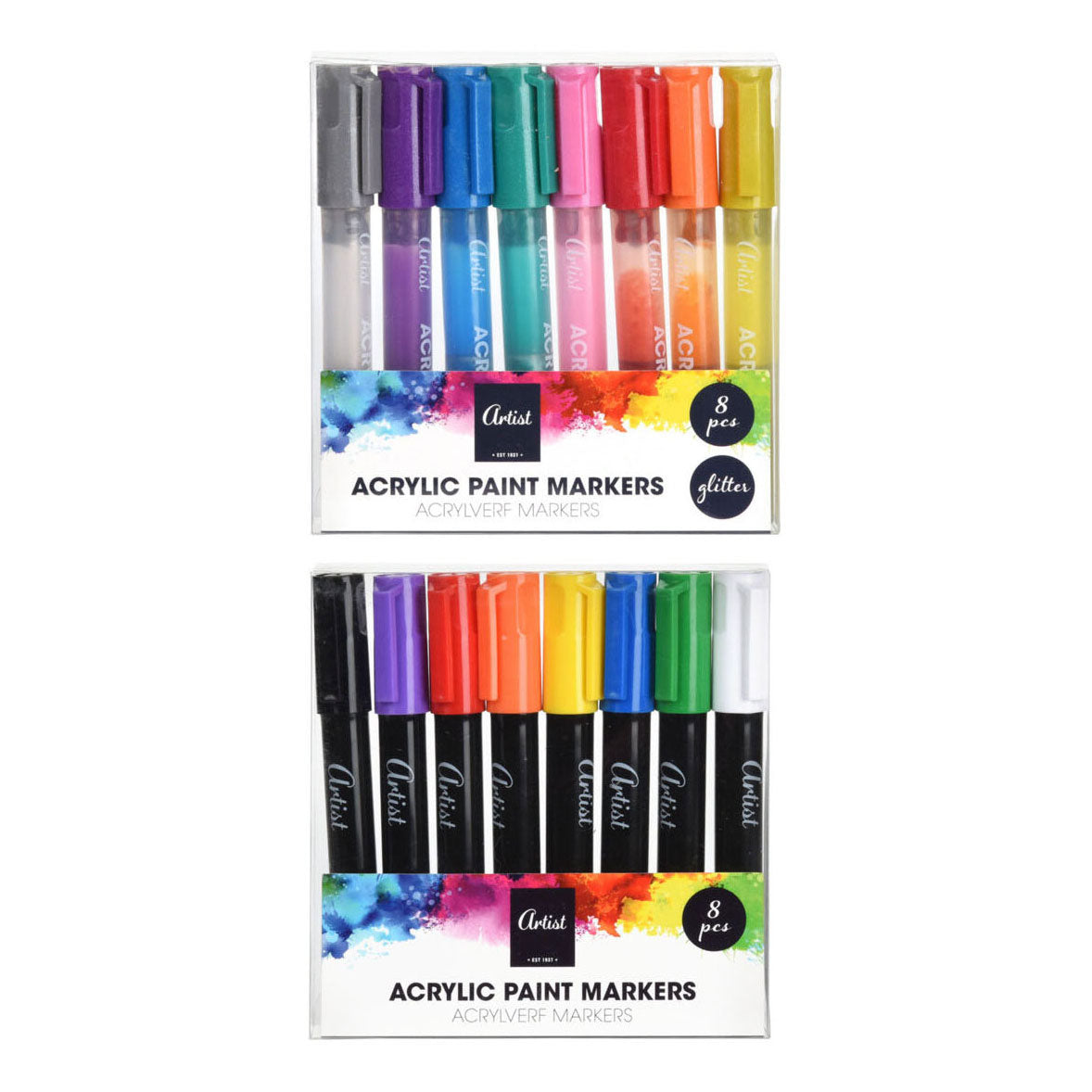 Akrylmalingstusser glitter, 8 stk.