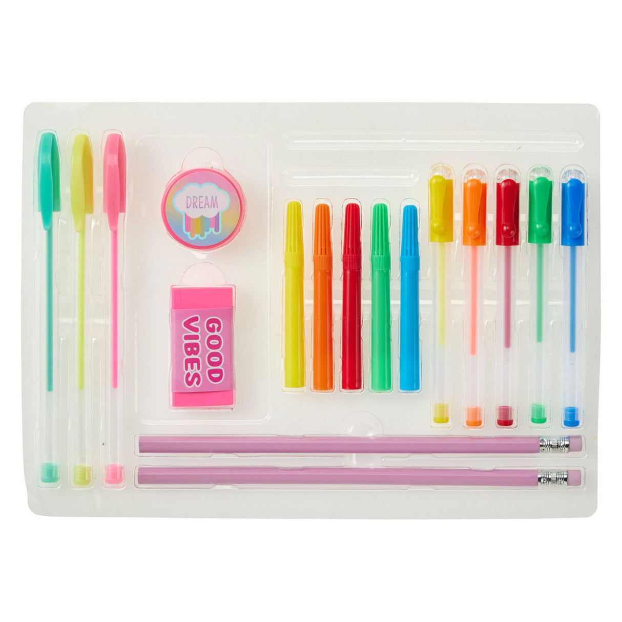 Vrolijke schrijfwarenset - met notitieboek en stickers - 19dlg.