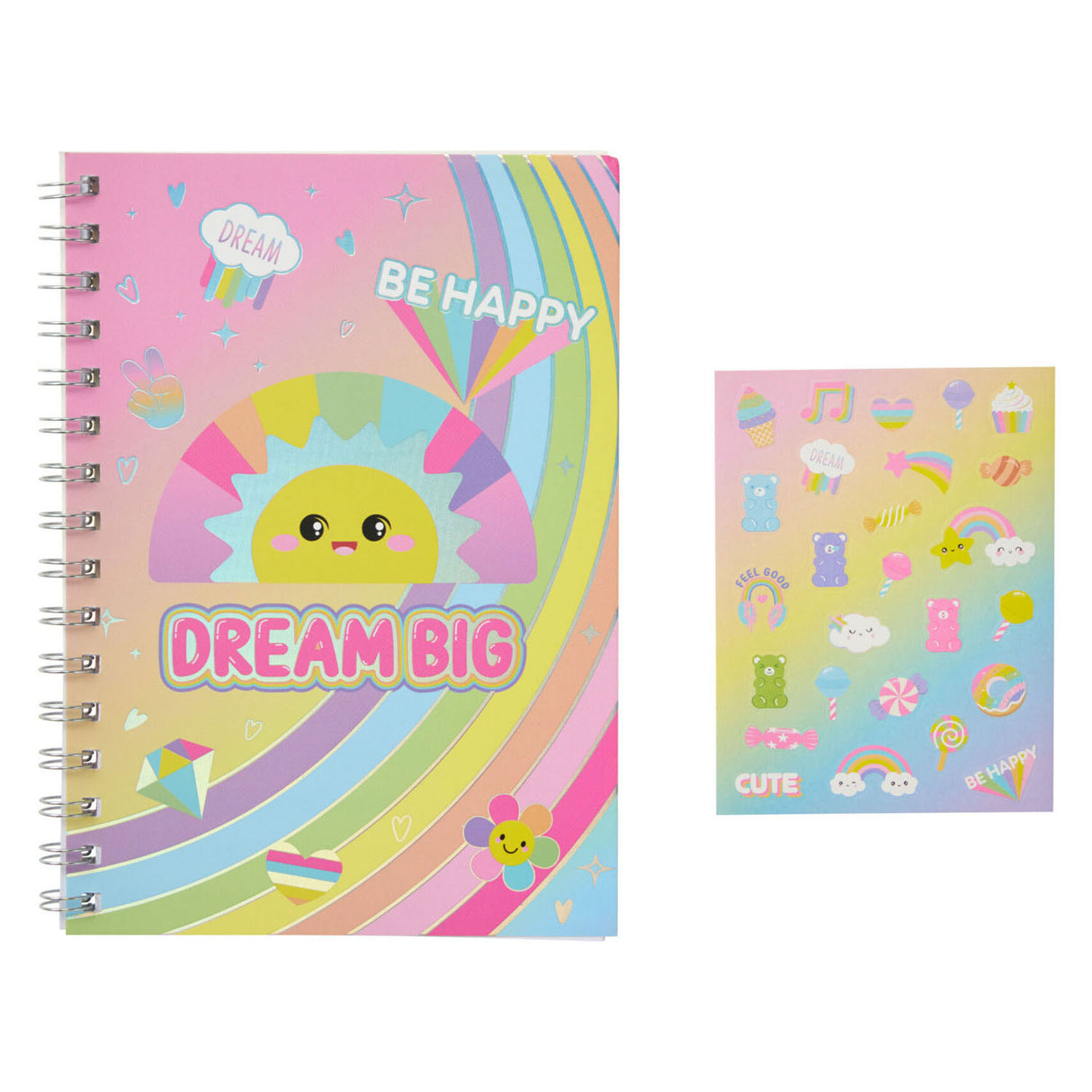 Vrolijke schrijfwarenset - met notitieboek en stickers - 19dlg.
