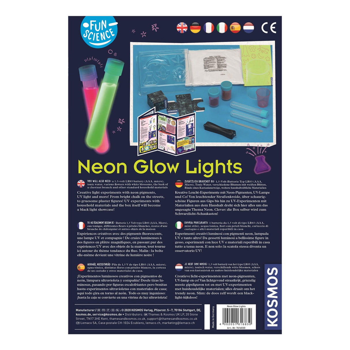 Cosmos neon glødelys – eksperimentsæt – design lysende dekorationer med UV-lys – inklusive specielle markører og sort lyslampe – skaber lysende kunst