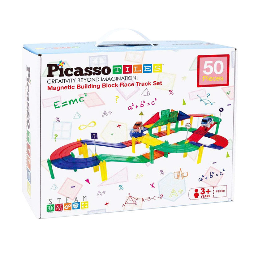 Picasso fliser taktik - byggelegetøj - magnetiske fliser - magnetiske fliser - racerbane - stammelegetøj - magnetisk racerbane med 2 LED biler - 50 stk - fra 3 år