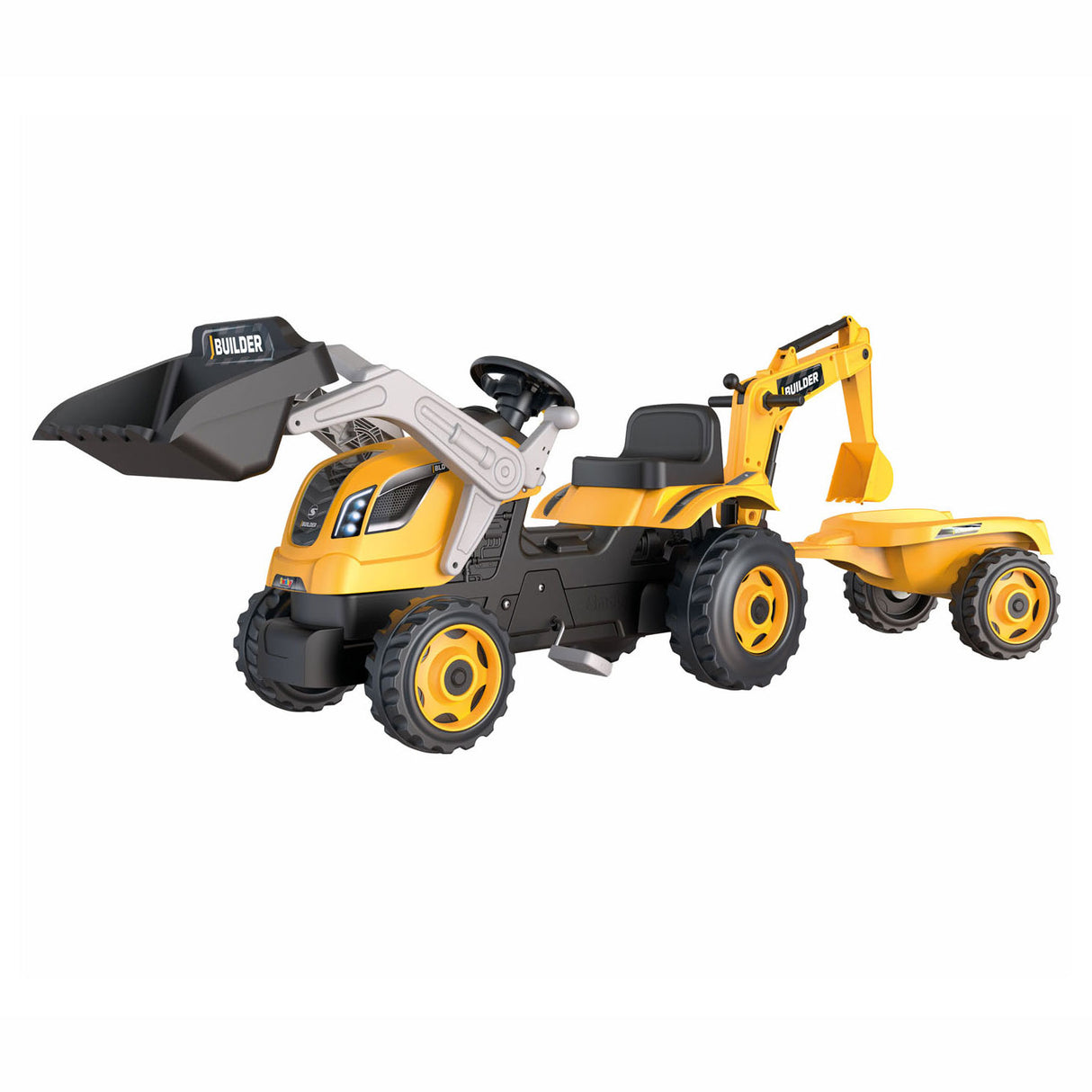 Smoby Builder Max Excavator Tractor med trailer gul