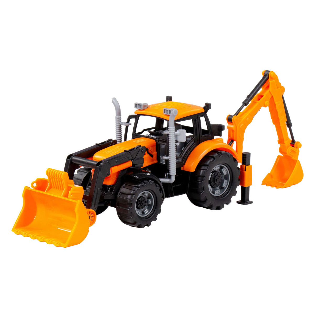 Cavallino traktor med oplader og gravemaskine gul, skala 1:32