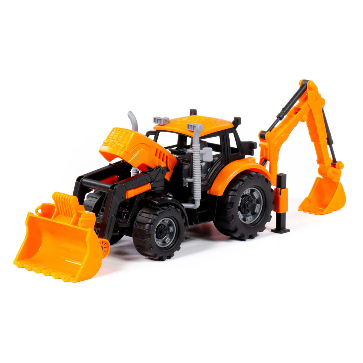 Cavallino traktor med oplader og gravemaskine gul, skala 1:32