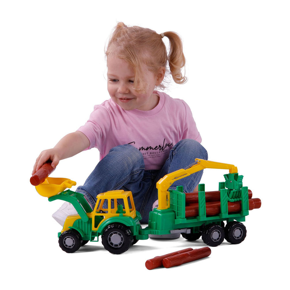 Cavallino junior traktor med kran trailer og træ, 46 cm