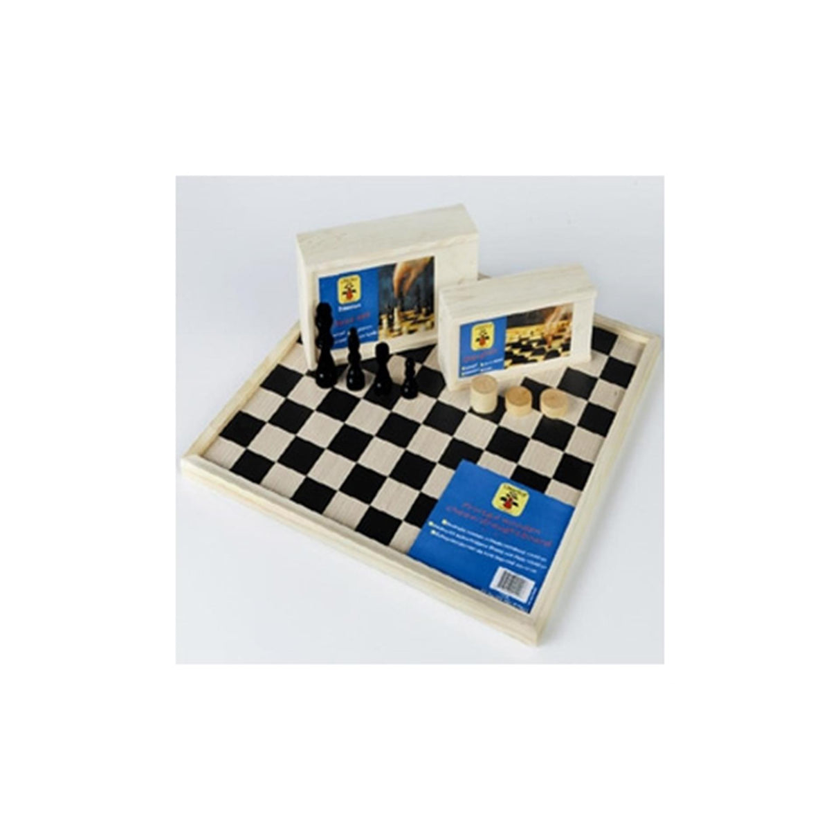 Longfield tosidet skak- og dambræt lavet af træ - stor spilleplade 40 x 40 cm - træplade til skakspil - klassisk brætspil - englehjerte