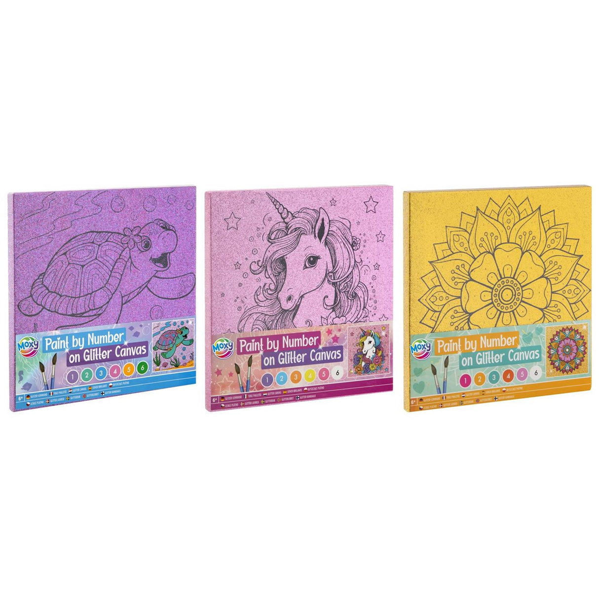 Grafix moxy maleri efter nummer glitter lærred 25x25cm