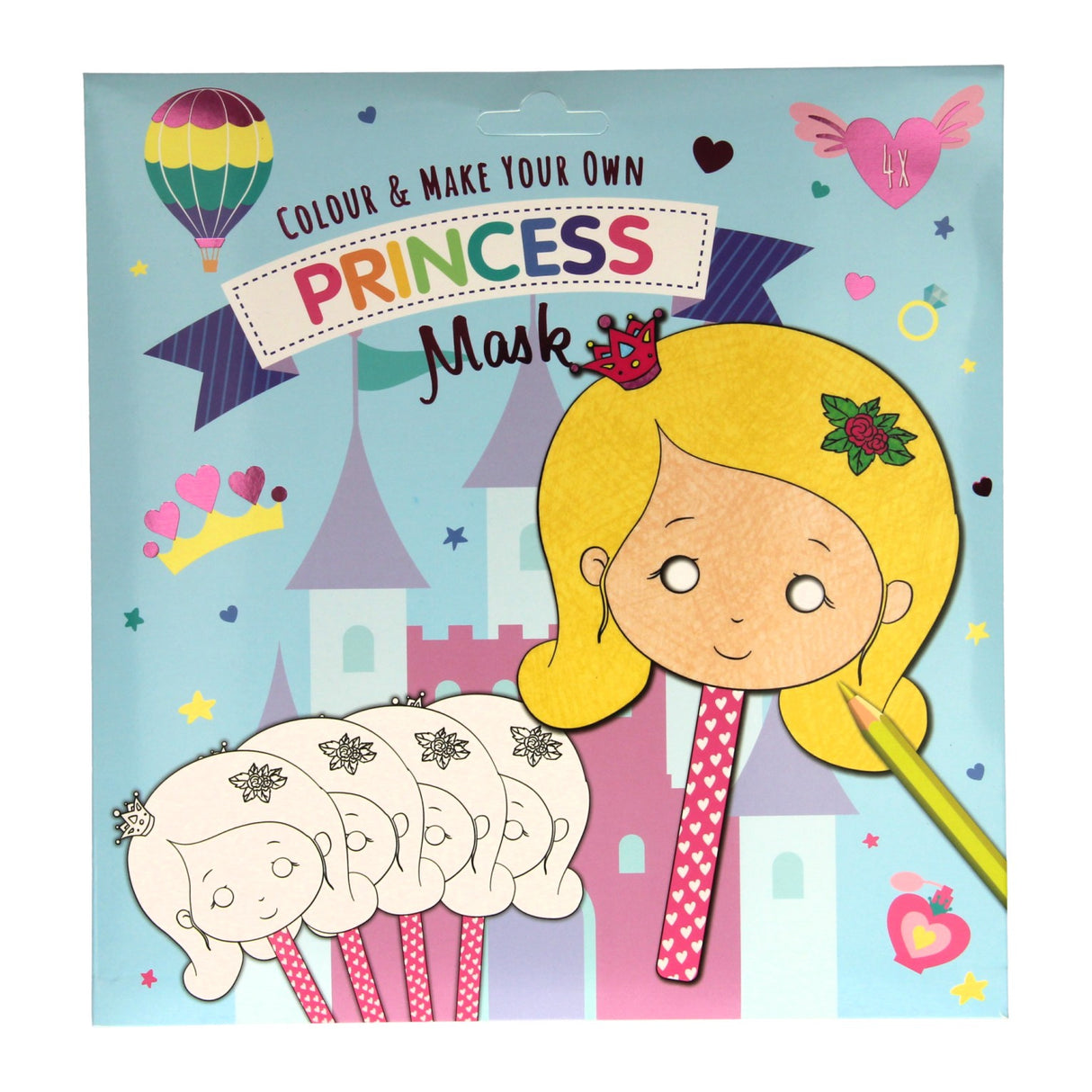 Vinder holland farve og lav dine egne masker - prinsesse, 4 stk.