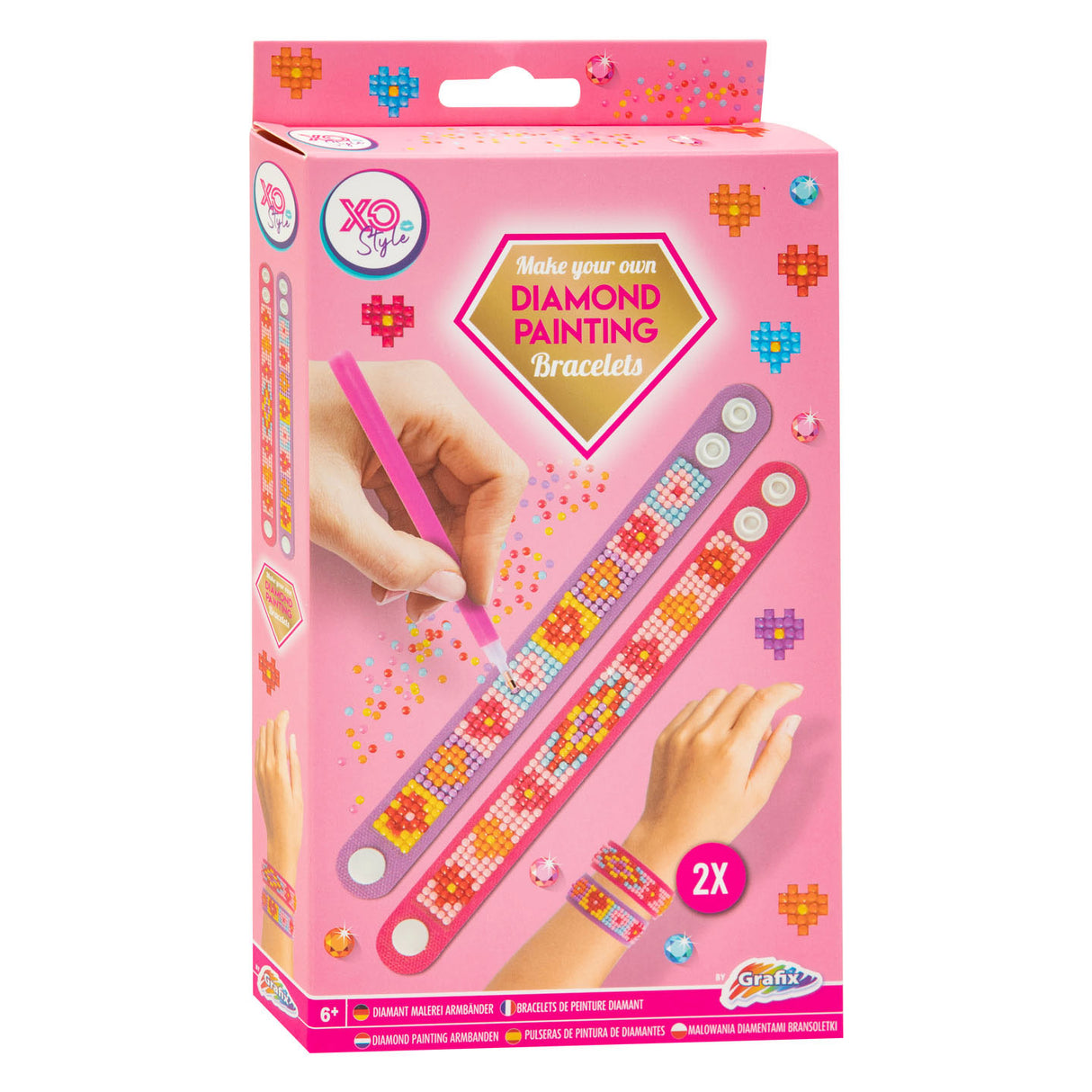 Grafix diamant maleri armbånd pink, 2 stk.