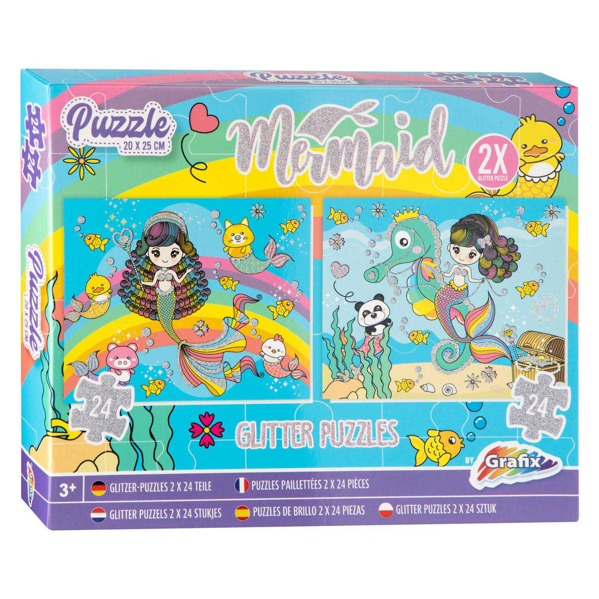 Grafix glitter puslespil sæt havfrue, 2x24 stk.