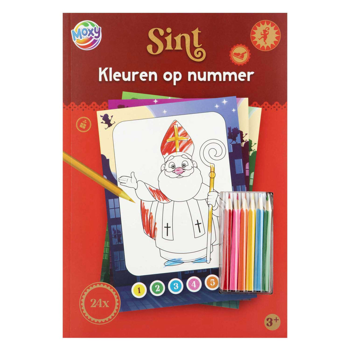 Kreativ håndværksgruppe Sinterklaas farve efter nummer med 6 blyanter