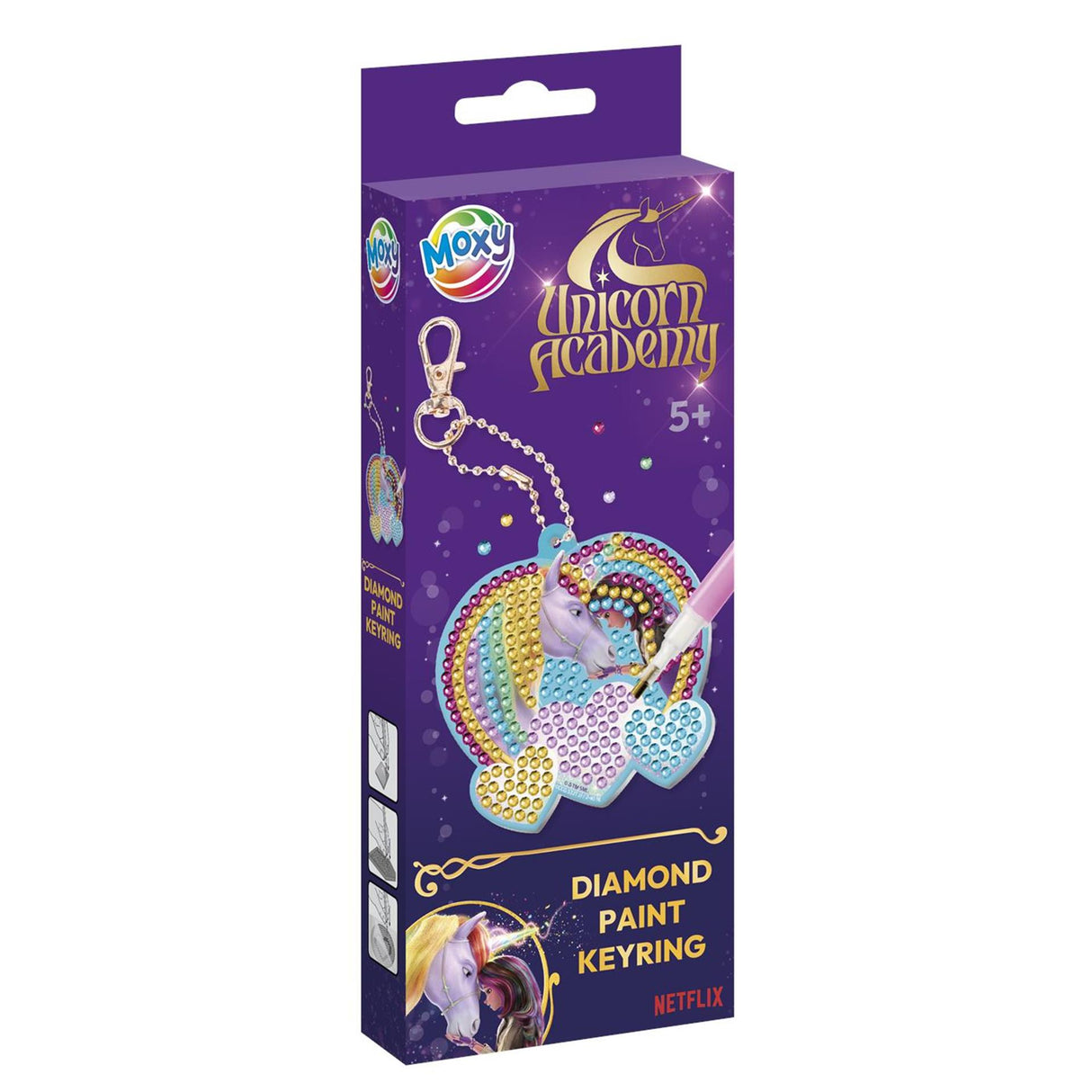 Moxy unicorn academy diamantmaleri nøglering - 20,5x7,5 cm