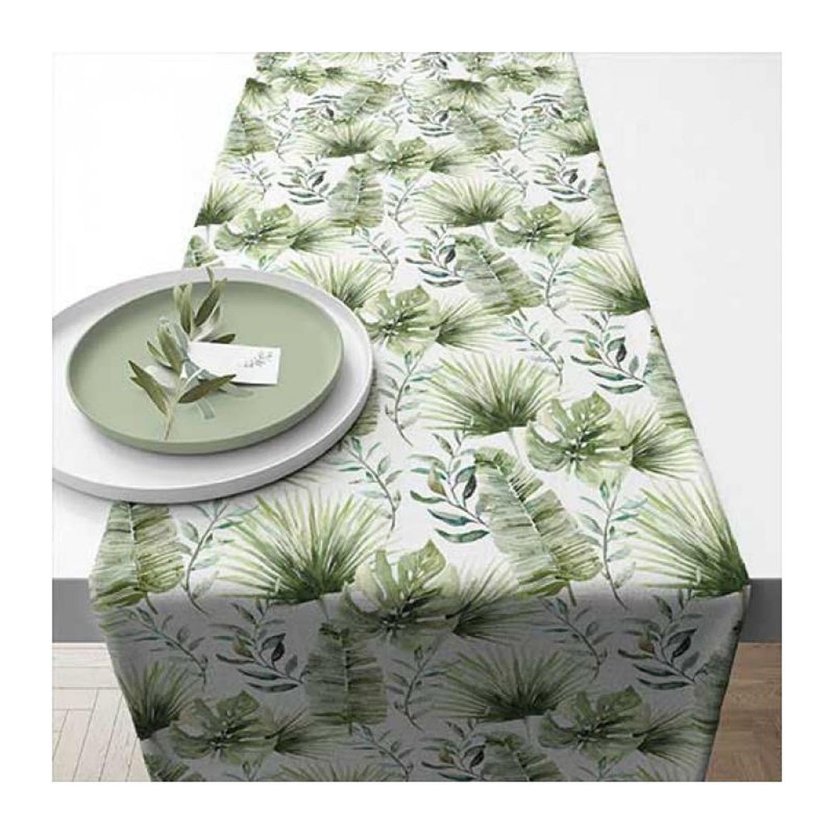 Ambiente bordløber 40x150cm jungleblade hvide