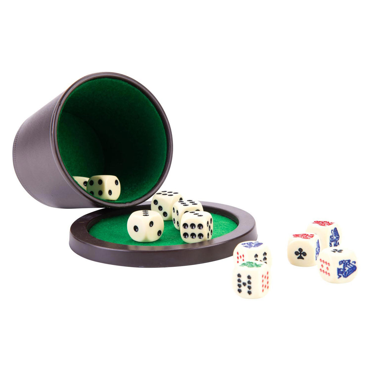 Longfield pokerkop med låg - inklusive 2 sæt terninger (16 mm) - terningsæt - klassisk terningespil familiespil - englehjerte