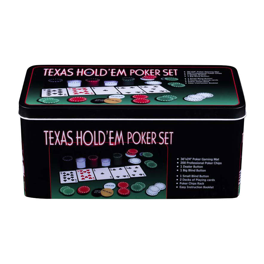 Engelhart pokersæt med kort, klud og 200 chips (4 gram) i æske