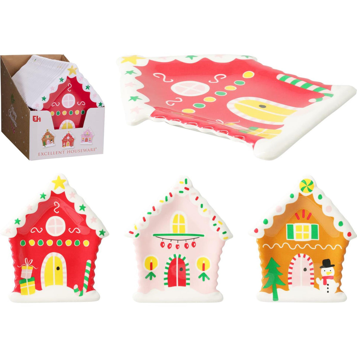 Home styling kerstbord melamine 19,8x16x2,1cm 3 assorti