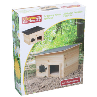 Livsvarigt have-pindsvinehus i træ 32x26x20 cm