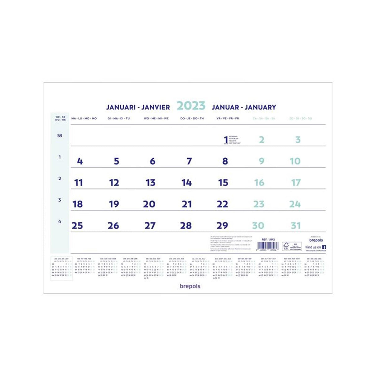 Brepols månedskalender 2026 46x31cm