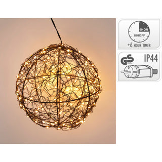 Kugle med LED sort metal 18cm