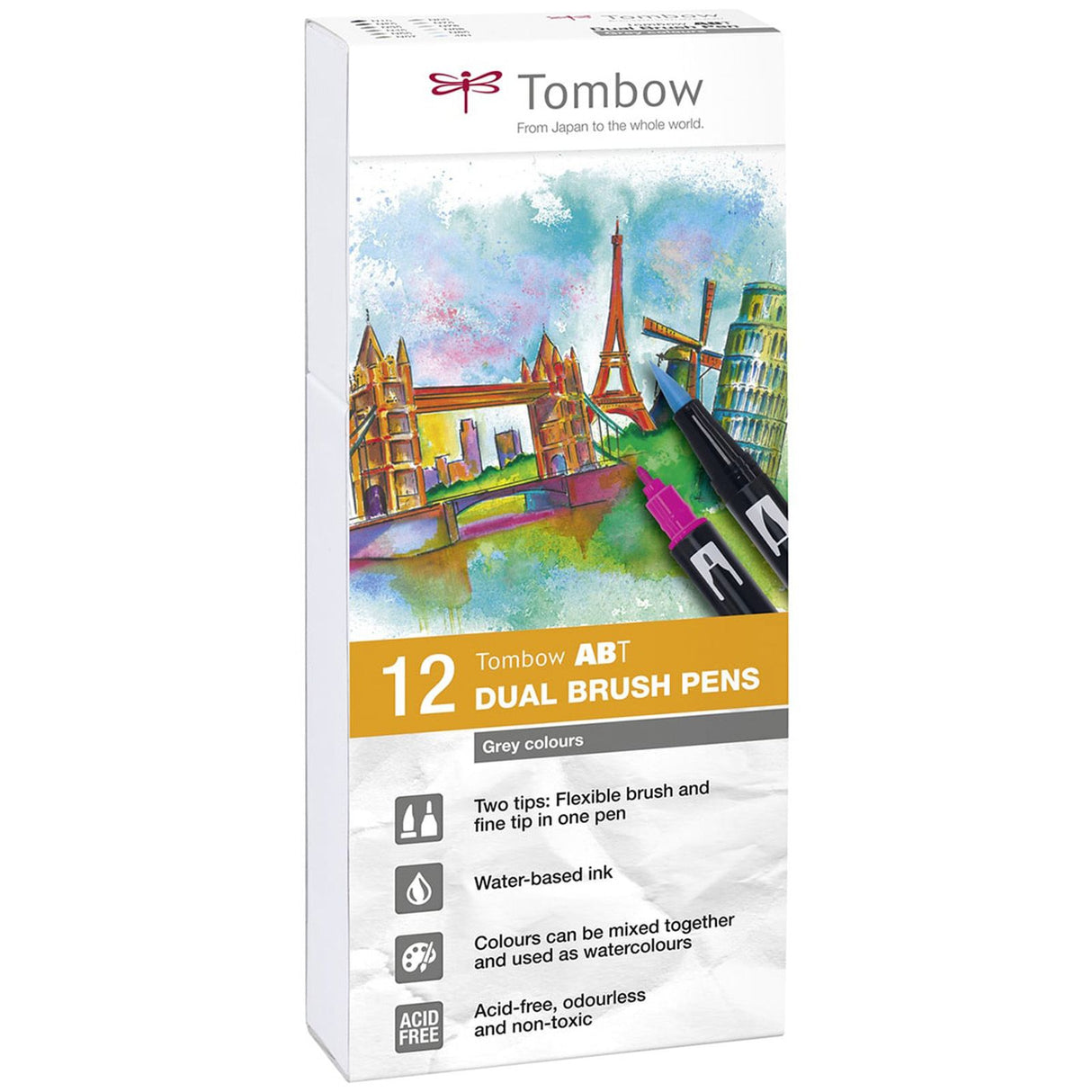 Tombow • penselpen abt dual brush pen sæt primærfarver 12stk