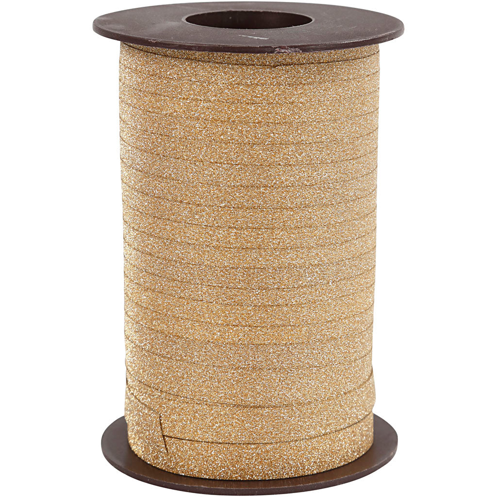 Gavebånd, b: 10 mm, glitter, guld, 100 m 1 rulle